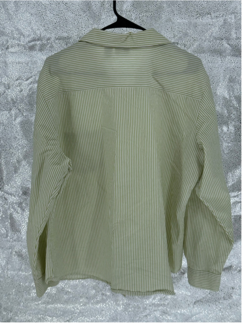 Women's Chico's Button Down Shirt 3X Green White Striped Polka Dot - Picture 2 of 3